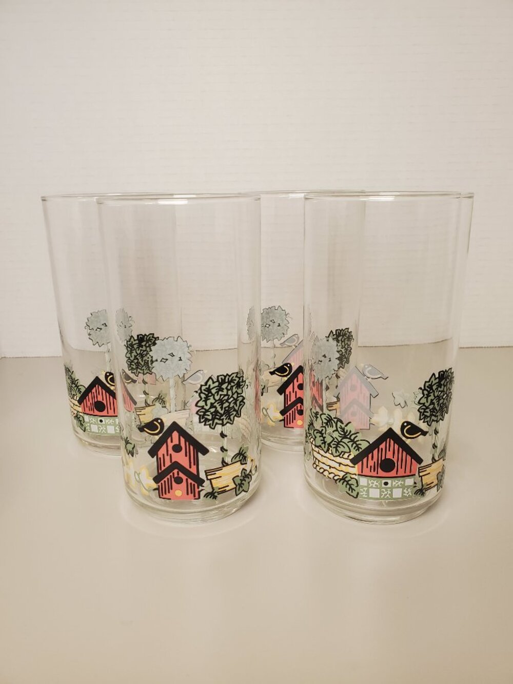 Set of 4 Corelle Garden Home Birdhouse Tumblers Glasses Corning Ware